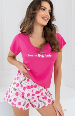Donna piżama bawełniana z krótkimi spodenkami fuksja Cherry