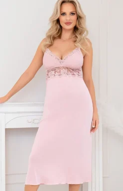Długa elegancka koszula nocna damska różowa Jasmine long