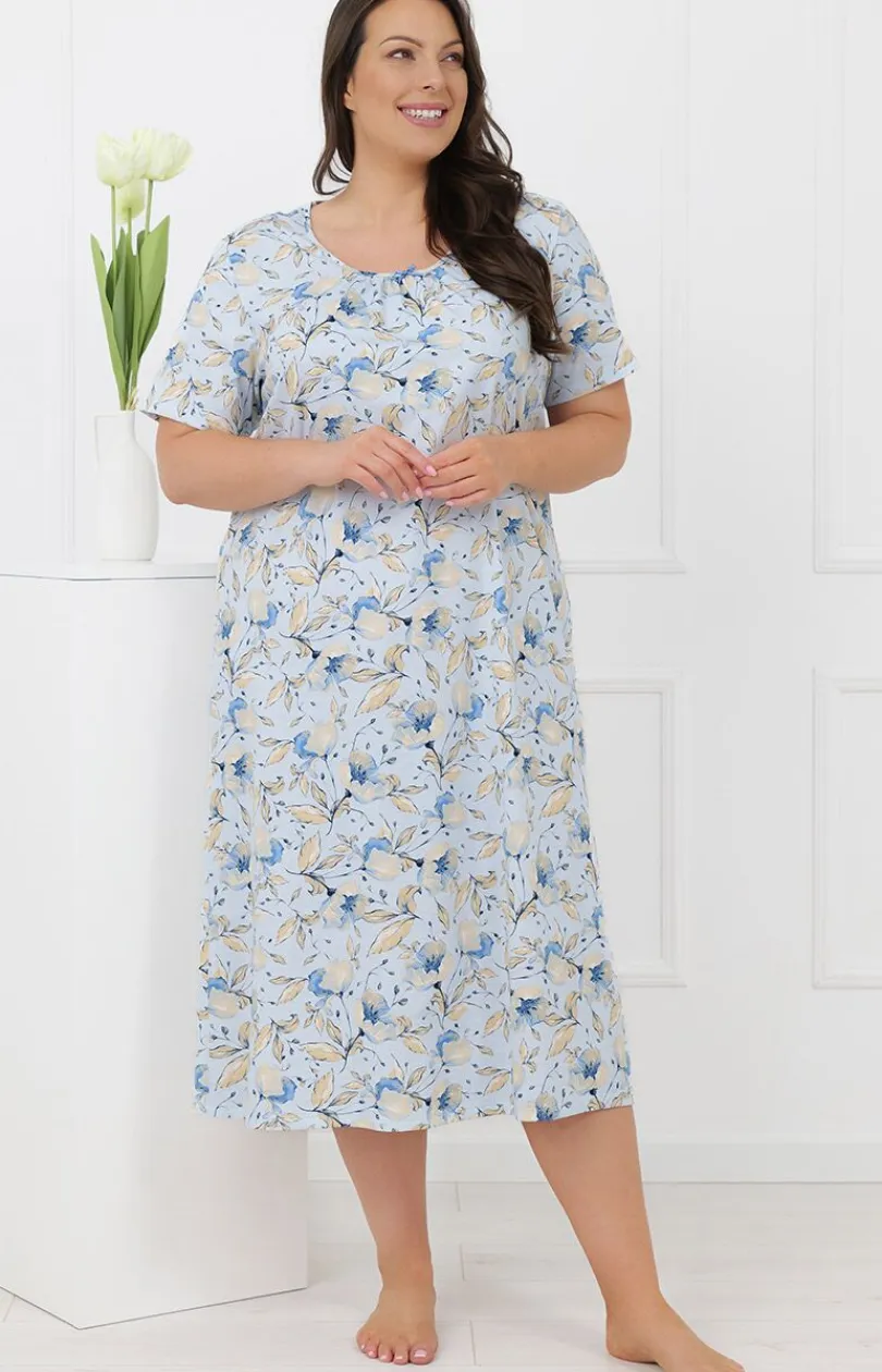 Damskie Italian Fashion Koszule Nocne|Koszule Nocne Damskie - Długa koszua nocna z krótkim rękawem Samoa