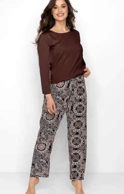 Damskie Momenti per me Piżamy Bawełniane|Bielizna Homewear - Długa piżama damka Boho Cafe