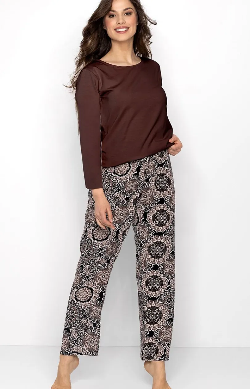 Damskie Momenti per me Piżamy Bawełniane|Bielizna Homewear - Długa piżama damka Boho Cafe