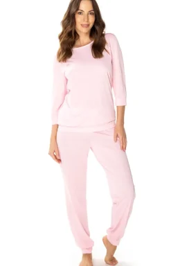 Damskie Mewa Ciepłe Piżamy|Piżamy Damskie Długie - Długa piżama damska różowa Izabell