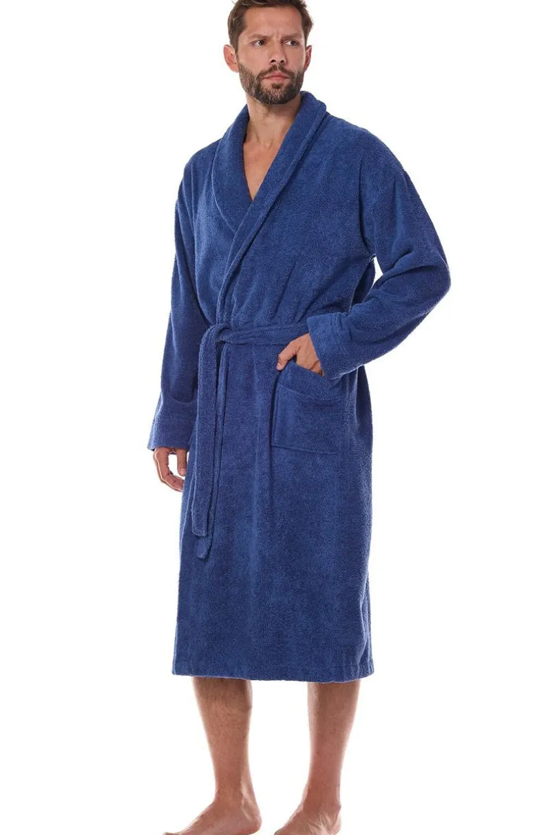 Długi szlafrok męski granatowy plus size 2450