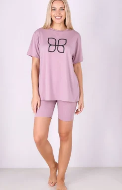 Damskie Passion Piżamy Damskie Krótkie|Bielizna Homewear - Dwuczęściowa piżaa daka fioetowa UXEFY