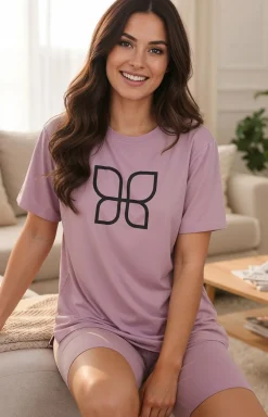 Damskie Passion Piżamy Damskie Krótkie|Bielizna Homewear - Dwuczęściowa piżaa daka fioetowa UXEFY