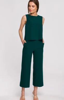 Elegancka krótka bluzka damska bez rękawów zielona S257