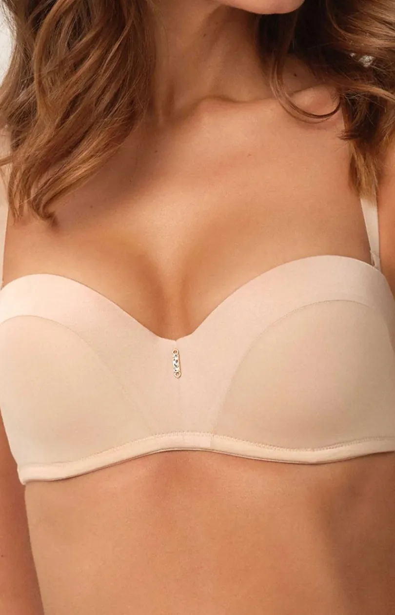 Esotiq Bielizna Plus Size|Biustonosze Usztywniane - gładki biustonosz bardotka beżowy Ondrea 34377-80X