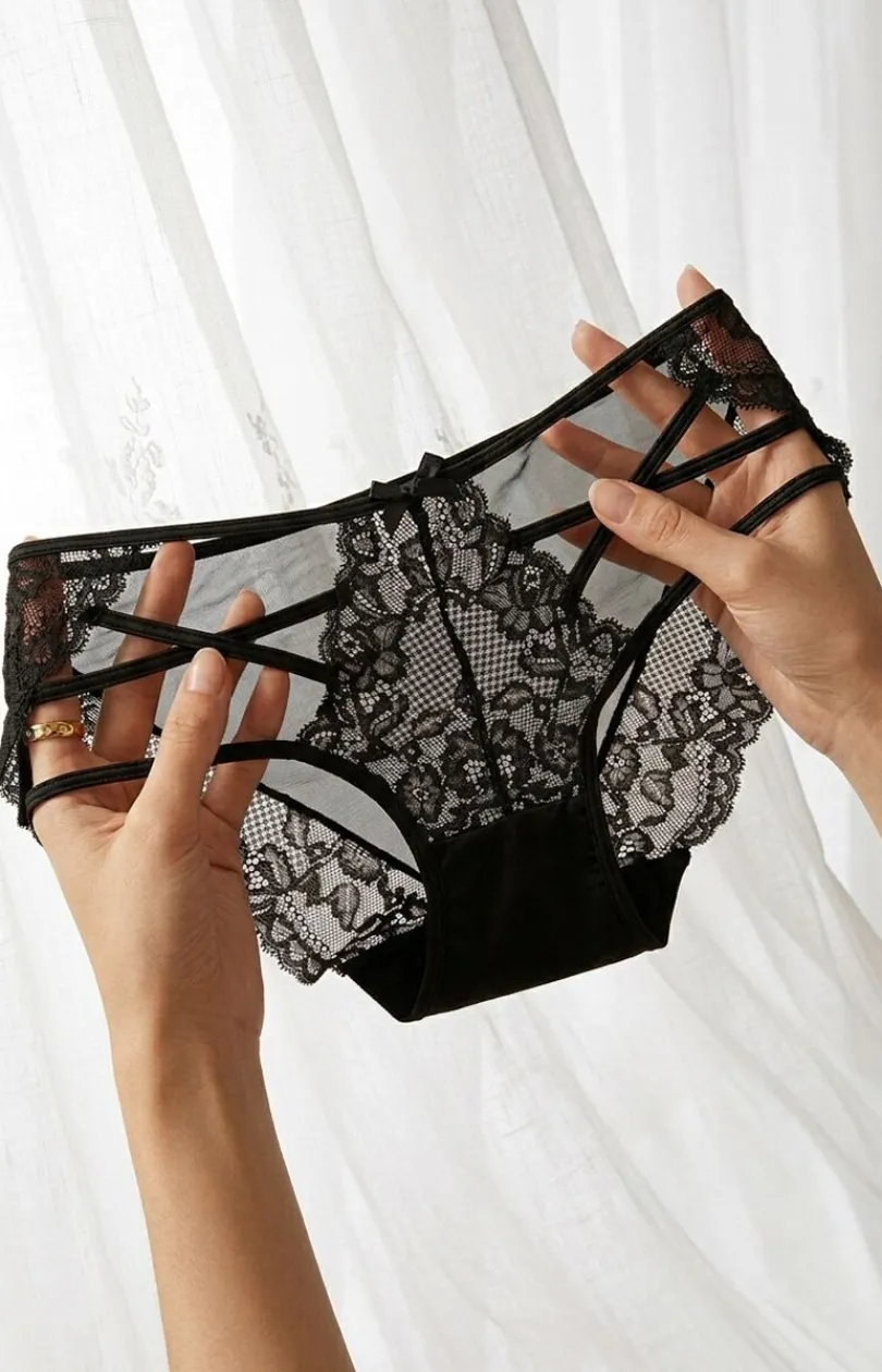 Damskie PURE SIN Figi, Stringi, Panty|Brazyliany Damskie - Figi damskie z koronką czarne Pure Allure