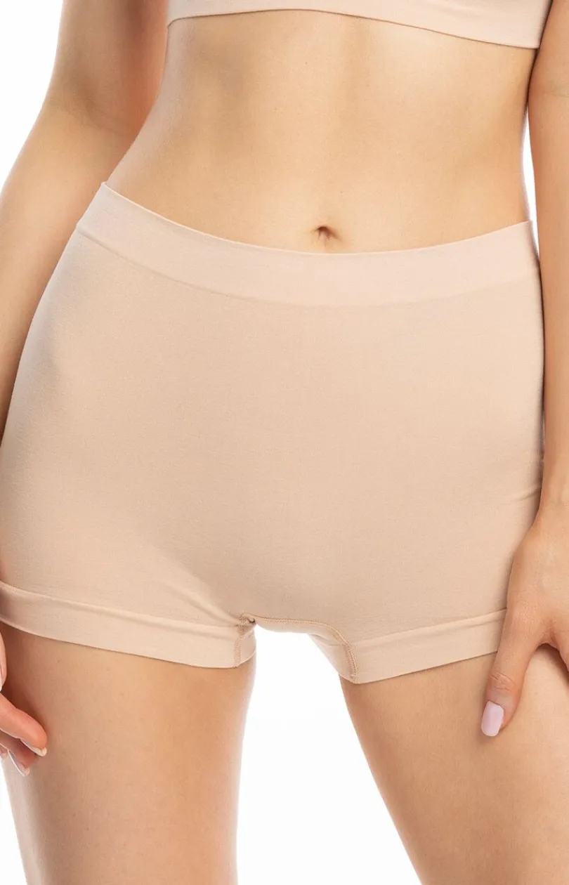 Damskie Julimex Figi, Stringi, Panty|Figi Z Wysokim Stanem - Figi dakie z przedłużoną nogawką beżowe Baboo Boyhort