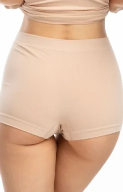 Damskie Julimex Figi, Stringi, Panty|Figi Z Wysokim Stanem - Figi dakie z przedłużoną nogawką beżowe Baboo Boyhort