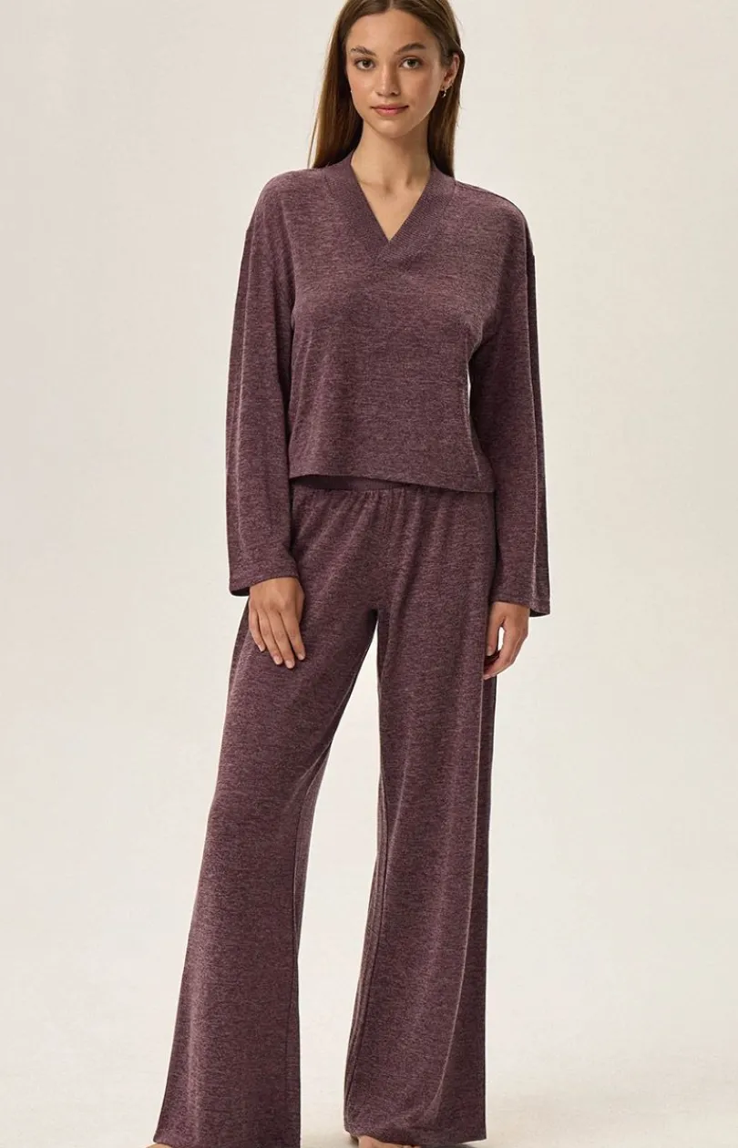 Damskie Henderson Piżamy Damskie Długie|Ciepłe Piżamy - Fioletowa piżama damska Fudge 42024-40X