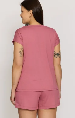 Gładka koszulka damska piżamowa różowa Mix&Match Mila PG71 PG71