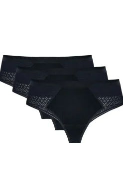 Damskie Gorteks Majtki Z Wysokim Stanem|Wielopaki Damskie - 3-pack stringi damskie z koronkowym tyłem czarne Olga