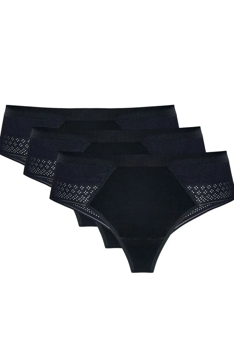 Damskie Gorteks Majtki Z Wysokim Stanem|Wielopaki Damskie - 3-pack stringi damskie z koronkowym tyłem czarne Olga