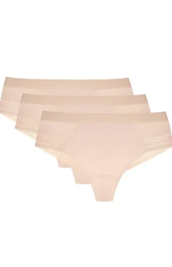 Gorteks 3-pack stringi damskie z koronkowym tyłem beżowe Olga