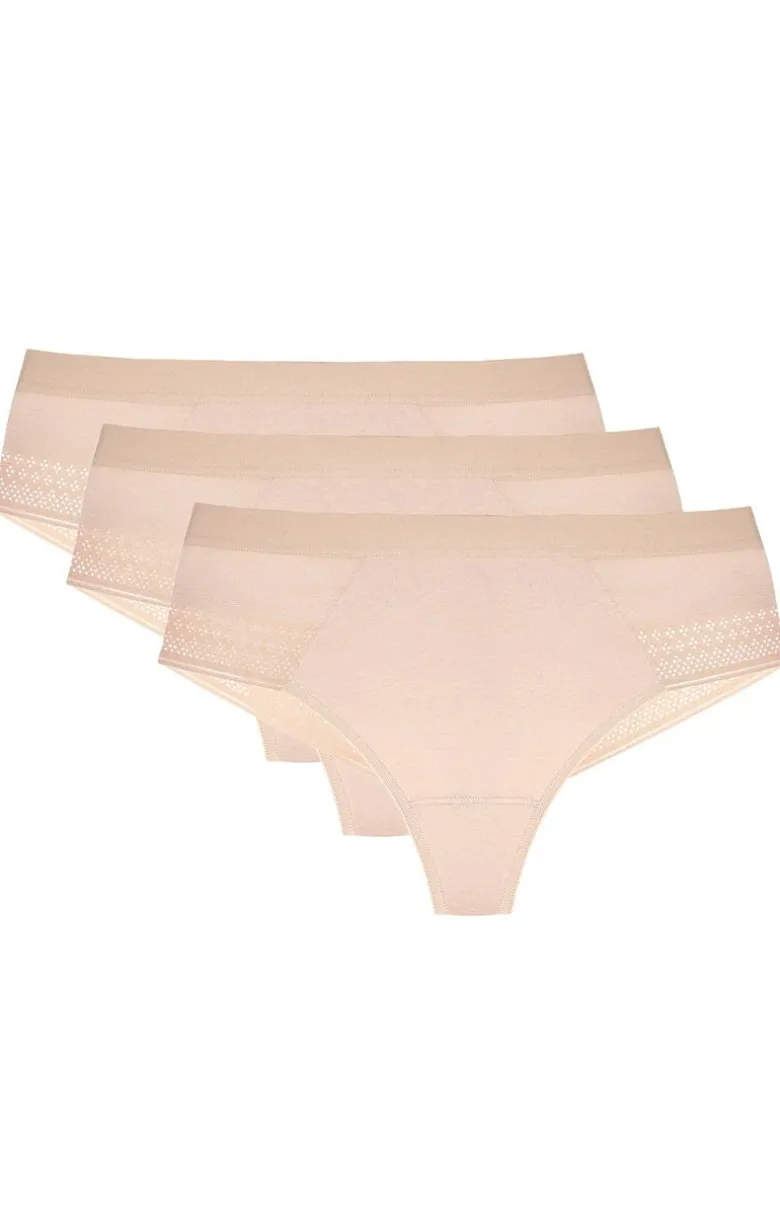 Gorteks 3-pack stringi damskie z koronkowym tyłem beżowe Olga