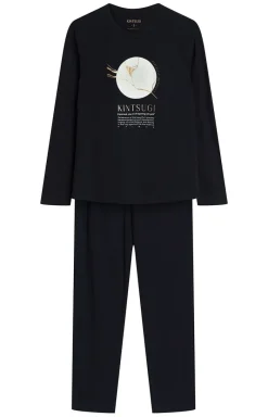 Damskie Henderson Bielizna Homewear|Piżamy Damskie - czarna bawełniana piżaa daska Dairoku 43727-99X