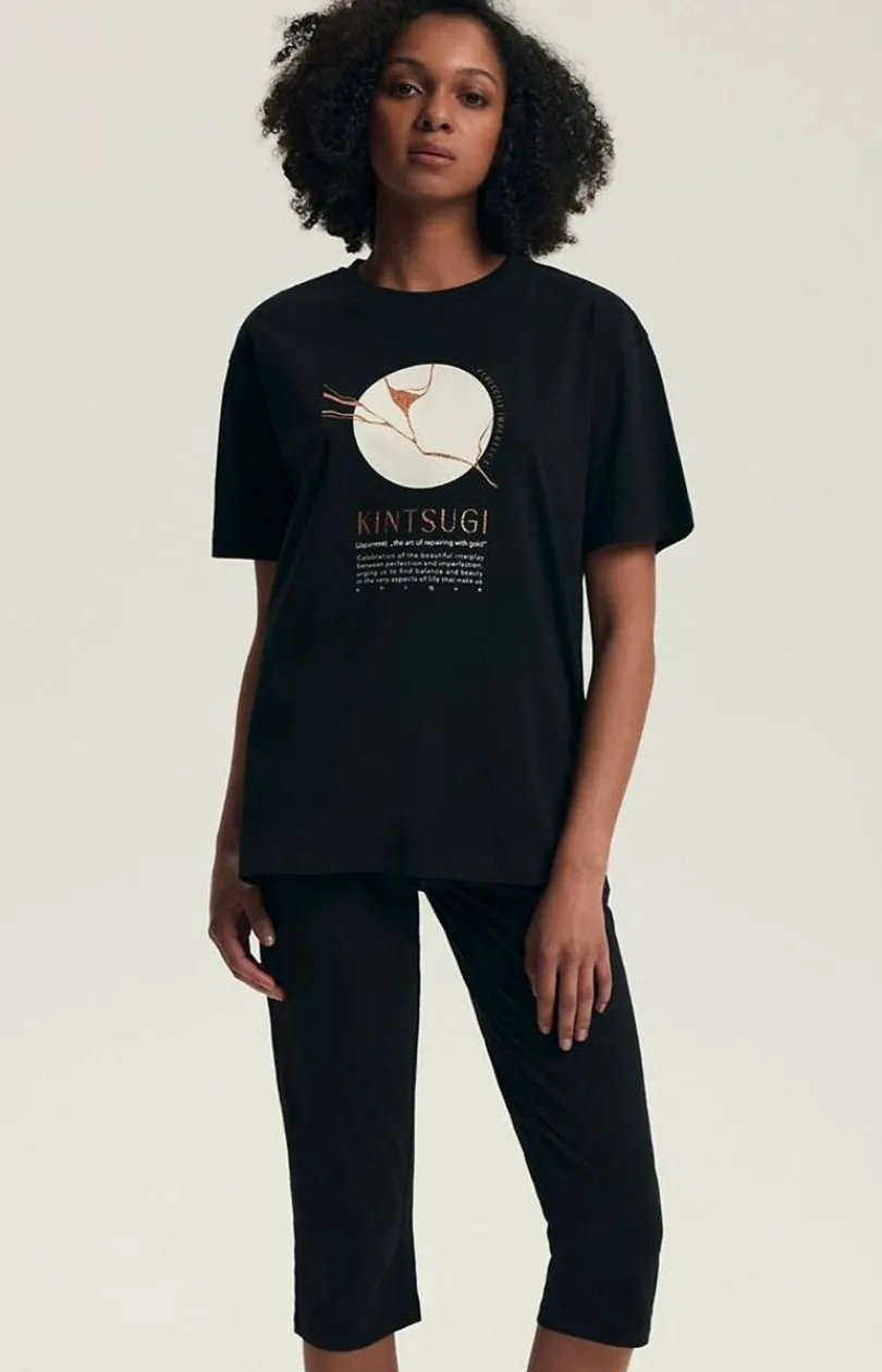 Damskie Henderson Bielizna Homewear|Piżamy Damskie - czarna bawełniana piżama damska Dairoku 43728-99X