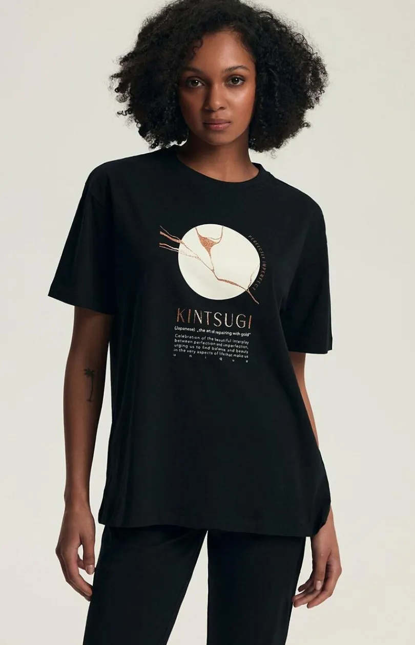 Damskie Henderson Bielizna Homewear|Piżamy Damskie - czarna bawełniana piżama damska Dairoku 43728-99X
