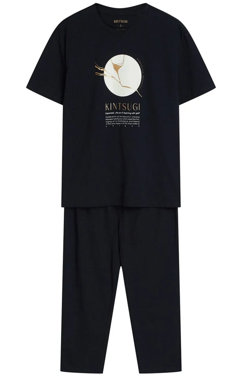 Damskie Henderson Bielizna Homewear|Piżamy Damskie - czarna bawełniana piżama damska Dairoku 43728-99X