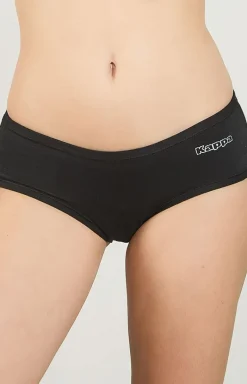 Damskie Kappa Figi, Stringi, Panty|Figi Bawełniane - czarne figi dakie bawełniane o portowy kroju K2202