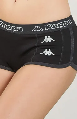 Damskie Kappa Panty Damskie - czarne szorty damskie sportowe z szeroką logowaną gumą K2170