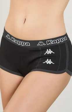 Damskie Kappa Panty Damskie - czarne szorty damskie sportowe z szeroką logowaną gumą K2170