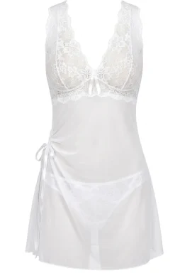 Damskie PariPari Lingerie Koszulki|Seksowna Koszula Nocna - Katia biała tiuowa kozuka nocna z koronką