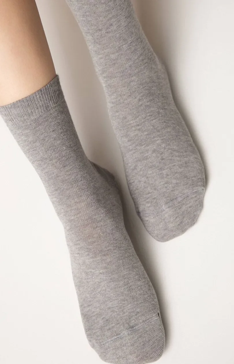 Damskie Conte Skarpetki|Długie Skarpetki - Klasyczne bawełniane skarpetki damskie szare 3DSOCKS