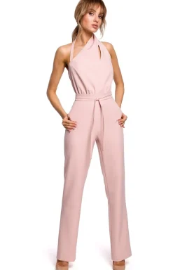 MOE Moda - Kombinezon damki elegancki patelowy róż M502
