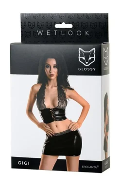 Glossy Dancewear & Clubwear|Bielizna Plus Size - Komplet bielizny wykonany z koronki i materiału Wetlook GIGI
