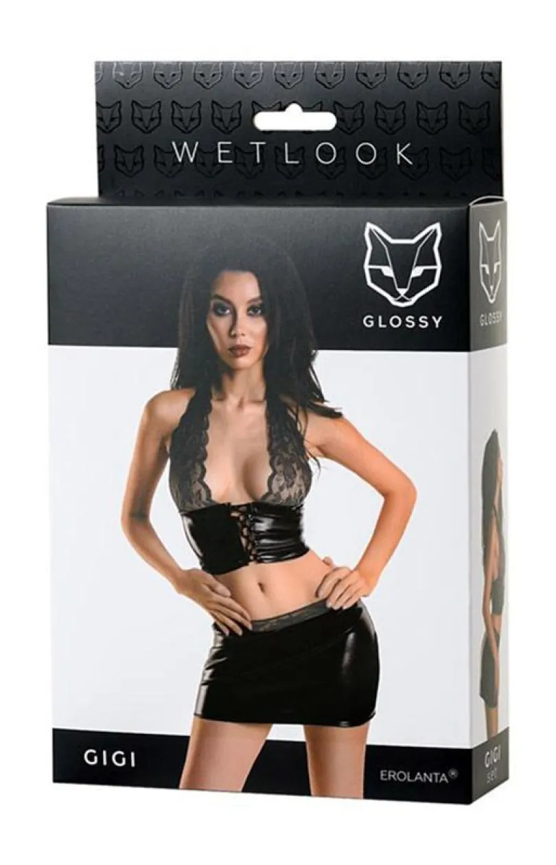 Glossy Dancewear & Clubwear|Bielizna Plus Size - Komplet bielizny wykonany z koronki i materiału Wetlook GIGI