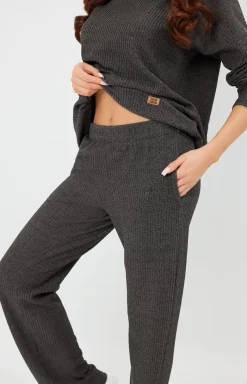 Damskie Italian Fashion Ciepłe Piżamy|Moda - Kopet daki na długi rękaw i długie podnie cienozary Avira
