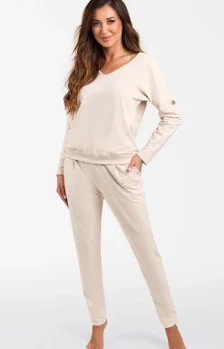 Damskie Italian Fashion Bielizna Homewear|Ciepłe Piżamy - Kopet dreowy z długi rękawe i długii podniai Karina