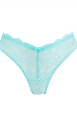 Koronkowe stringi damskie błękitne V-11028