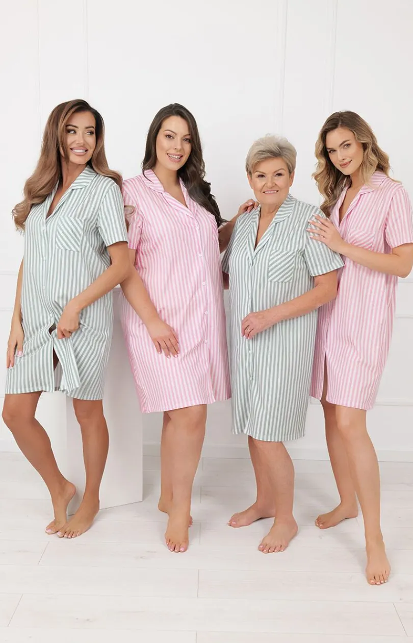 Damskie Italian Fashion Koszule Nocne Damskie|Koszula Nocna Rozpinana - Kozua daka na krótki rękaw załwiowa Genna