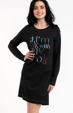 Damskie Italian Fashion Koszule Nocne|Koszule Nocne Damskie - Kozua nocna daka czarna na długi rękaw Oza