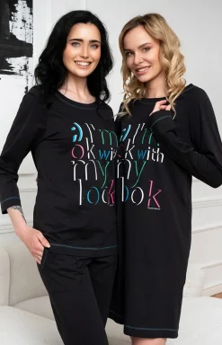 Damskie Italian Fashion Koszule Nocne|Koszule Nocne Damskie - Kozua nocna daka czarna na długi rękaw Oza