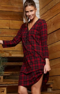 Damskie Italian Fashion Koszule Nocne Damskie|Koszula Nocna Rozpinana - Kozula nocna damka w kratę z rękawem 3/4 Ordea