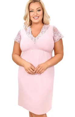 Damskie Donna Koszule Nocne|Koszule Nocne Damskie - Koszula nocna damska z koronką pudrowy róż plus size Sonia