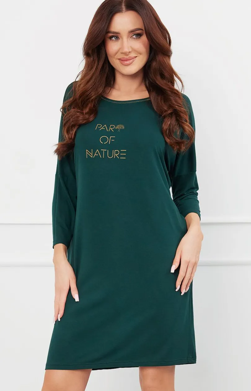 Damskie Italian Fashion Koszule Nocne|Koszule Nocne Damskie - Kozua nocna daka z 3/4 rękawe zieona Natura