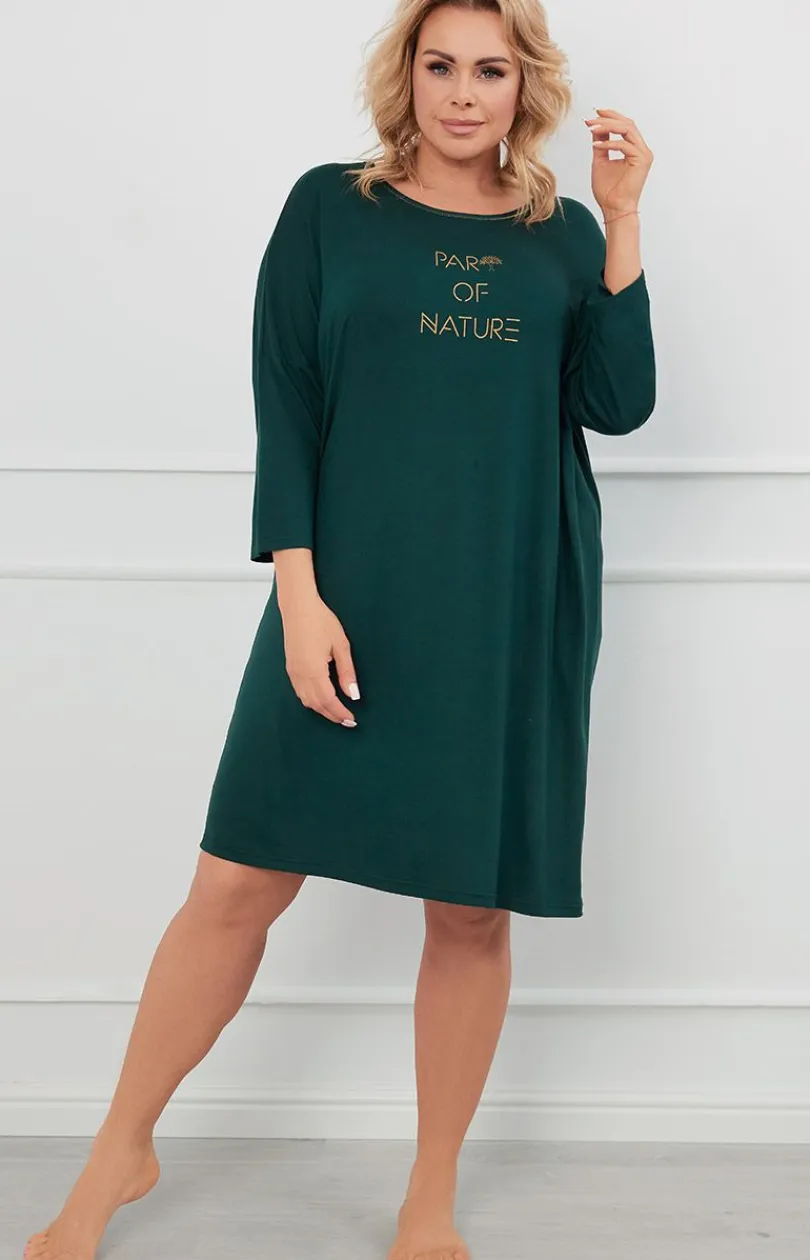 Damskie Italian Fashion Koszule Nocne|Koszule Nocne Damskie - Kozua nocna daka z 3/4 rękawe zieona Natura
