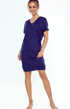 Damskie Eldar Koszule Nocne Damskie|Bielizna Homewear - Kozula nocna tunika daka granatowa Fleur