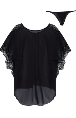 Damskie Beauty Night Koszulki|Seksowna Koszula Nocna - Koszulka nocna czarna Poppy chemise