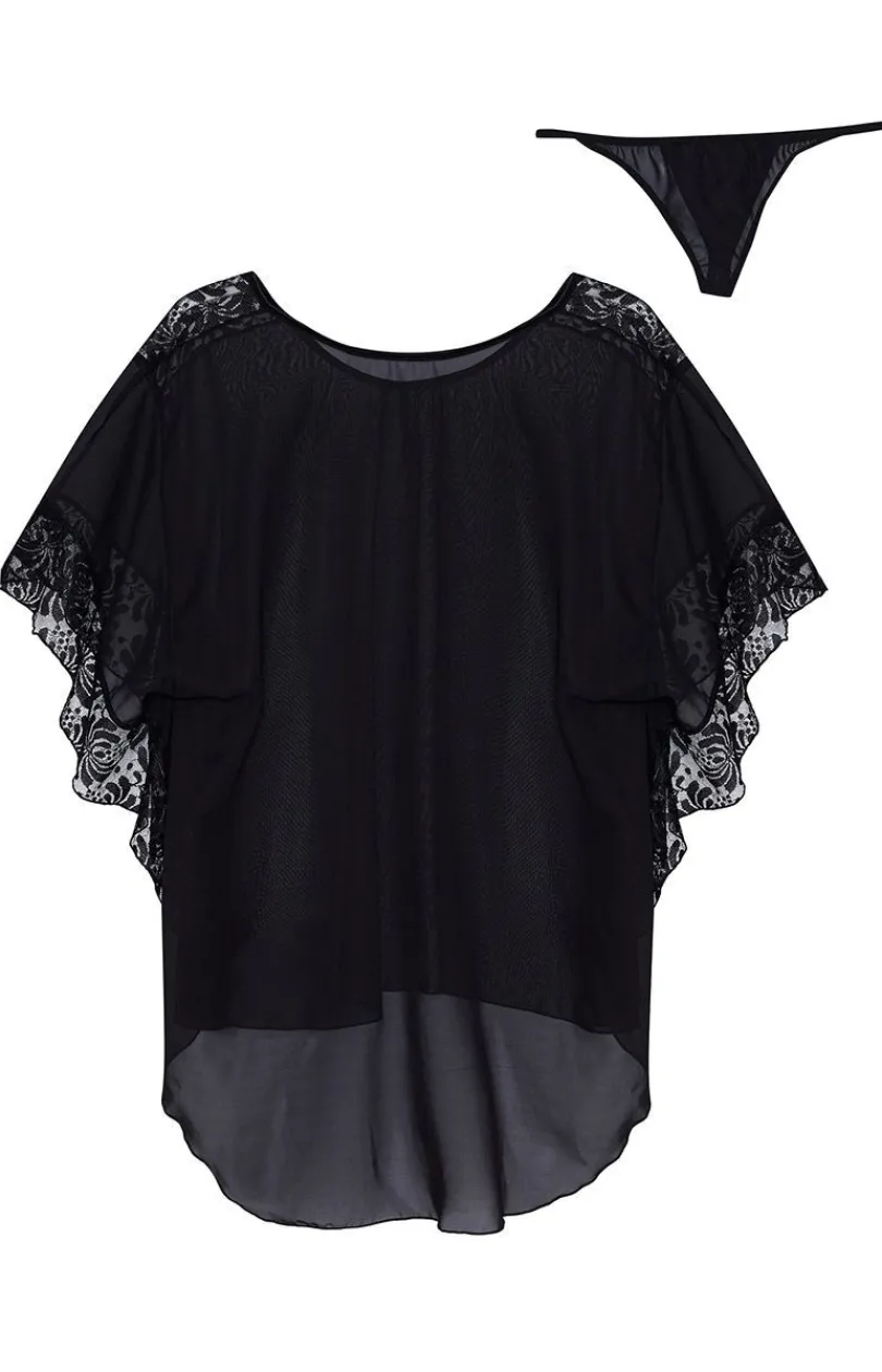 Damskie Beauty Night Koszulki|Seksowna Koszula Nocna - Koszulka nocna czarna Poppy chemise