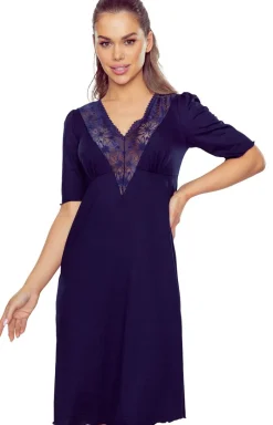 Damskie Eldar Koszule Nocne|Koszule Nocne Damskie - Kozulka nocna damka granatowa Flor