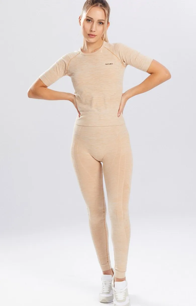 Legginsy melange sportowe w kolorze beżowm