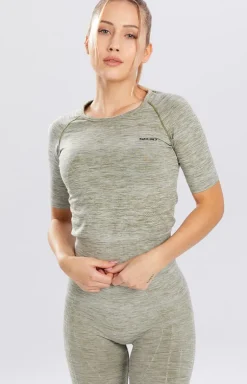 Legginsy melange sportowe w kolorze khaki
