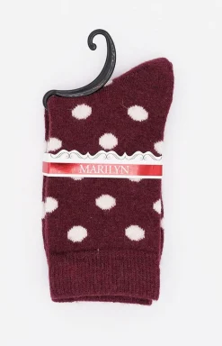 Damskie Marilyn Kolorowe Skarpetki|Skarpetki - bordowe skarpetki damskie w kropki Angora F30