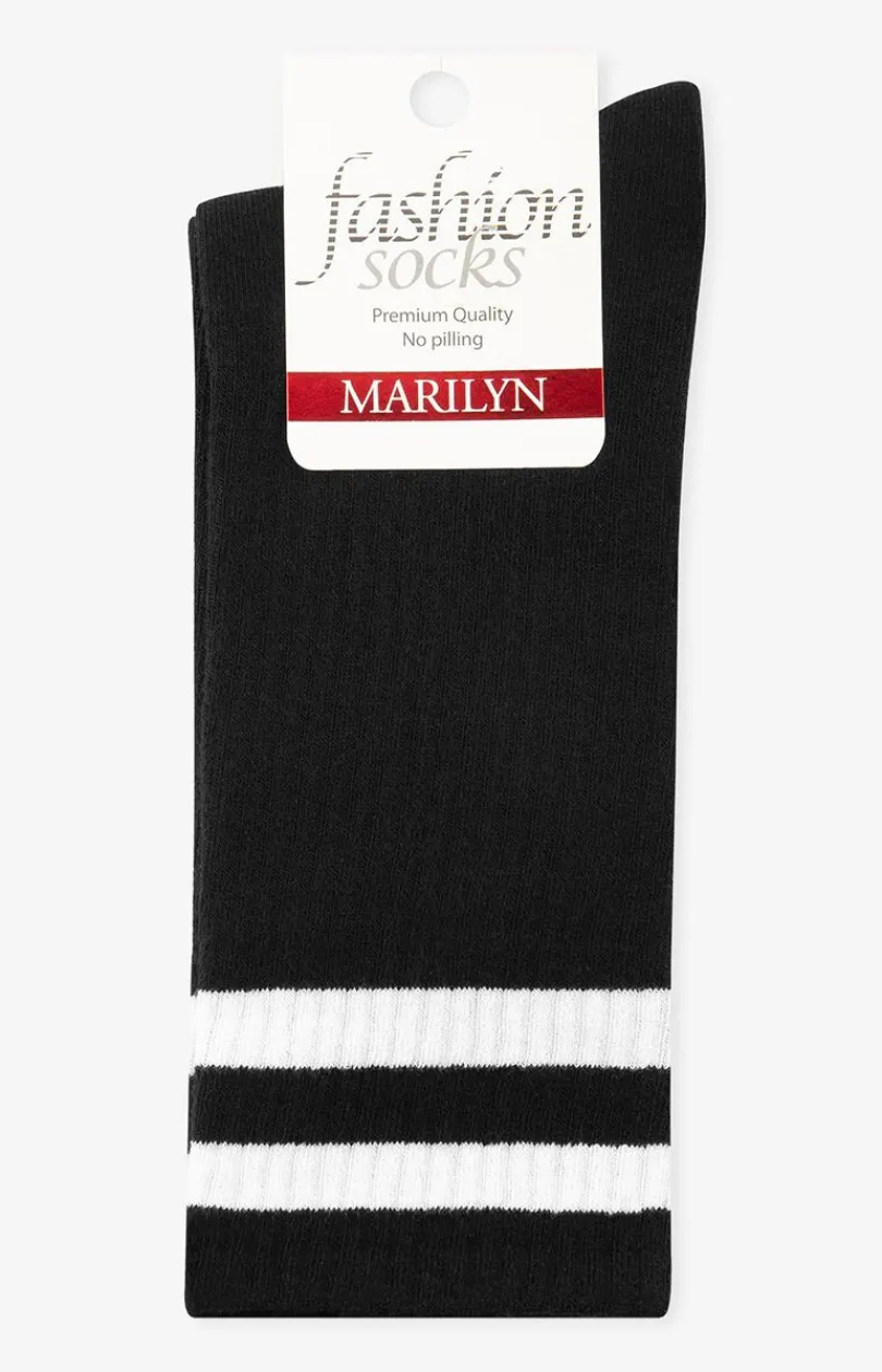 Damskie Marilyn Skarpetki|Długie Skarpetki - czarne skarpetki w sportowym stylu Two Straps